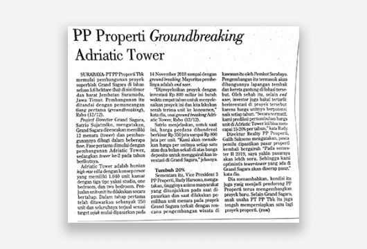 Investor Daily - PP Properti Grounbreaking Adriatic Tower
